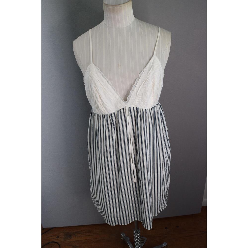Reformation Dress Womens Medium White Blue Striped Babydoll Sundress Lace Trim